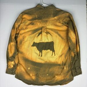 Cow Heifer Adult Large Upcycled Shirt Shacket Distressed Bleach Farm Ranch Barn